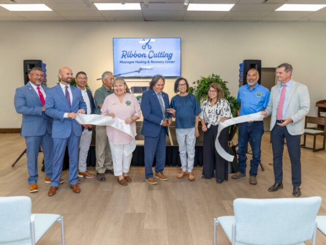 Muscogee Nation leaders celebrate the opening of the Muscogee Healing & Recovery Center’s residential treatment program with a ribbon cutting.